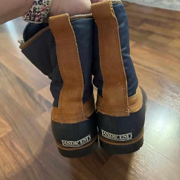Vintage Lands' End Navy Blue & Brown Duck Boots Size 10 Rain Winter - Picture 6 of 10
